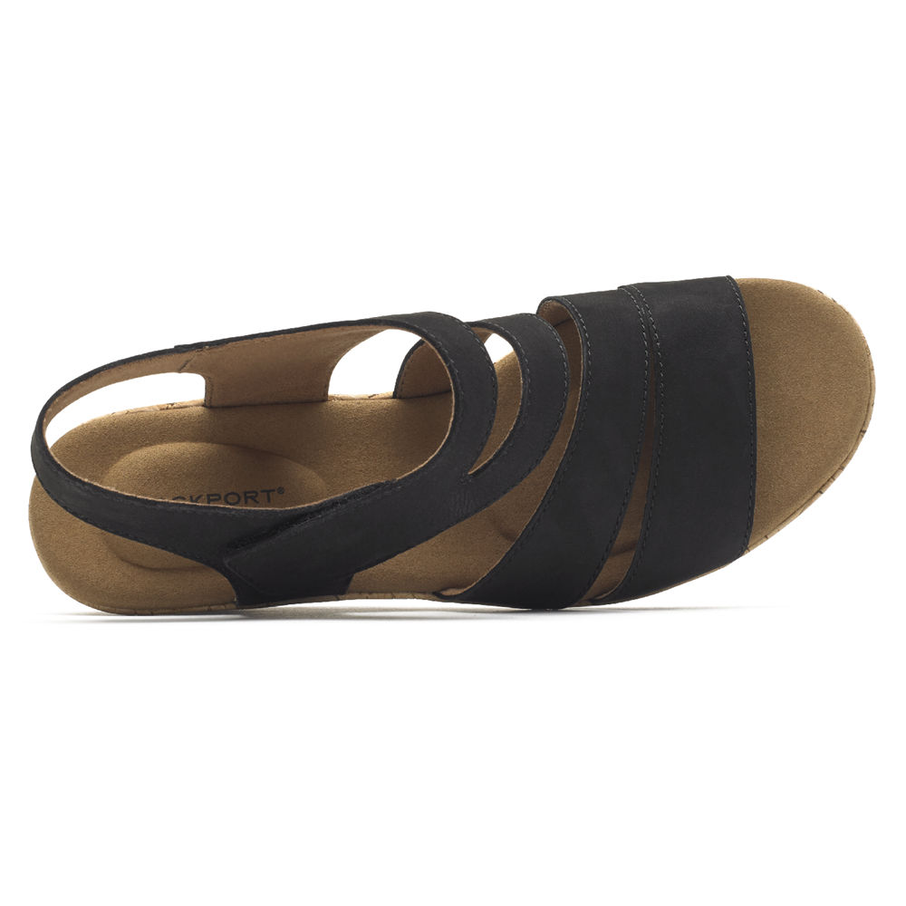 Rockport Sandaler Dame Svart - Briah Strappy Wedge Comfort - OJAN54926